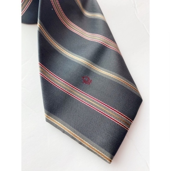 Christian Dior • Vintage Striped Tie Grey Red - Picture 3 of 4